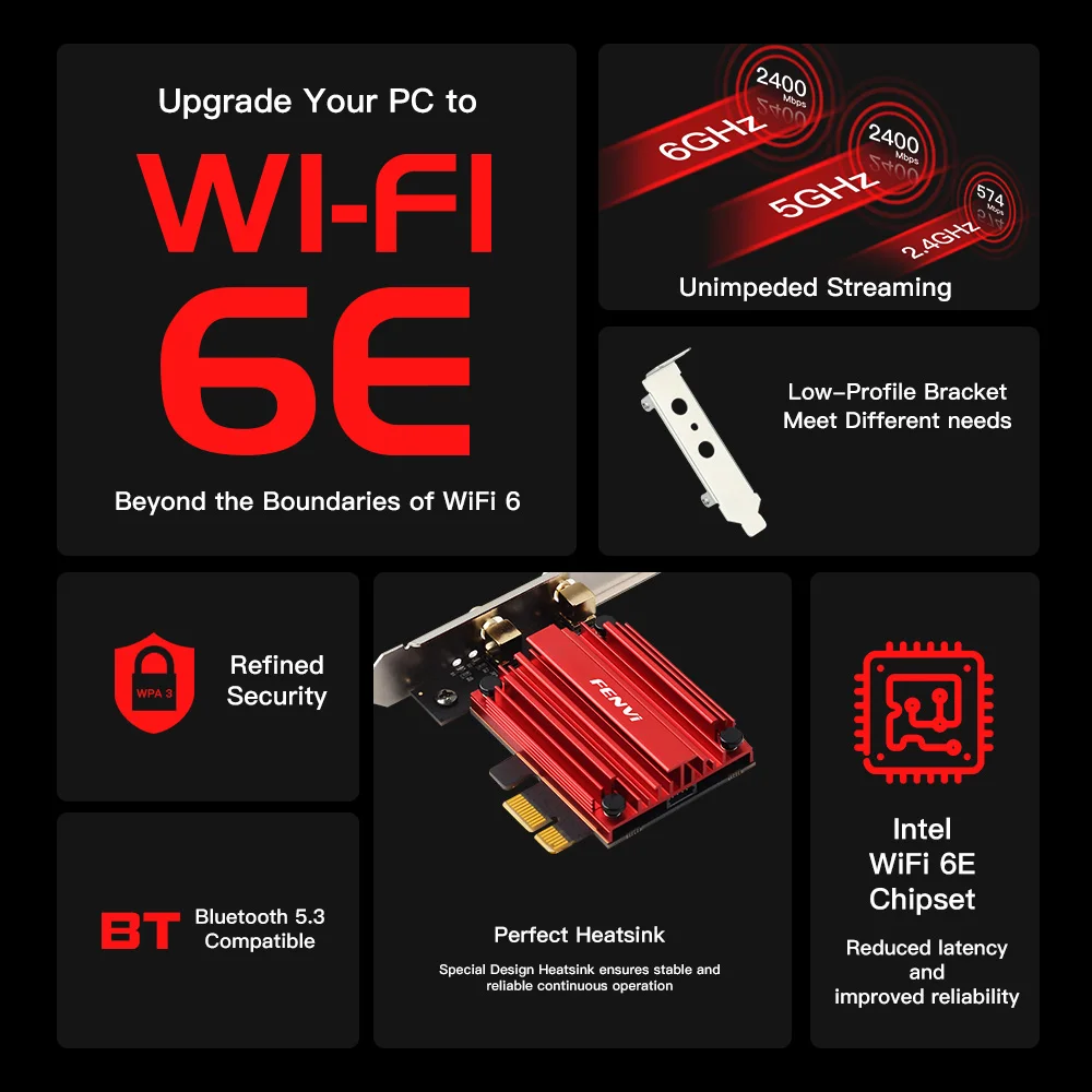 Wi-Fi 6E AX210 5374Mbps Tri-band 2.4G/5G/6Ghz Wireless PCI-E Adapter Compatible Bluetooth 5.2 Network WiFi Card For PC Win 10/11