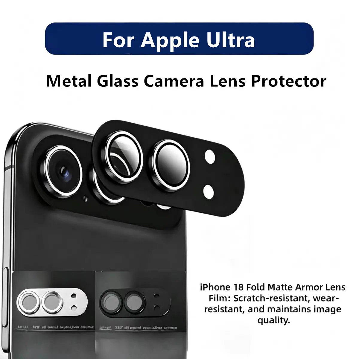Protection d'objectif en aluminium mat Camshield pour iPhone Duo Fold, film adhésif en verre trempé ultra HD pour objectif en alliage.
