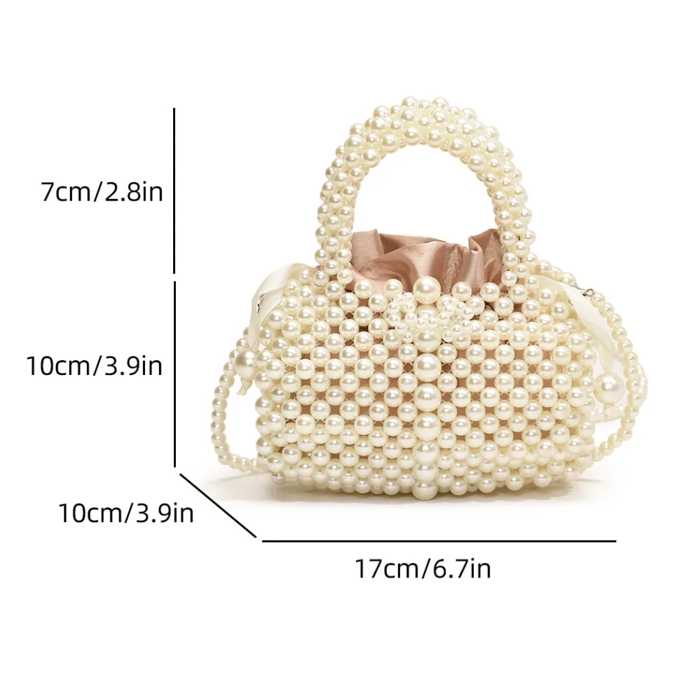 Luxury Pearl Evening Bag Party Purse Wedding Clutch Bag Summer Handmade Beading Handbag Crossbody Mini Small Phone Bag Beach