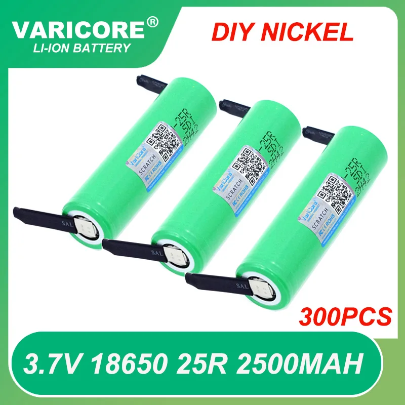 

300pcs New Brand 18650 2500mAh Rechargeable battery 3.6V INR18650 25R M 20A discharge batteries+DIY Nickel Wholesale