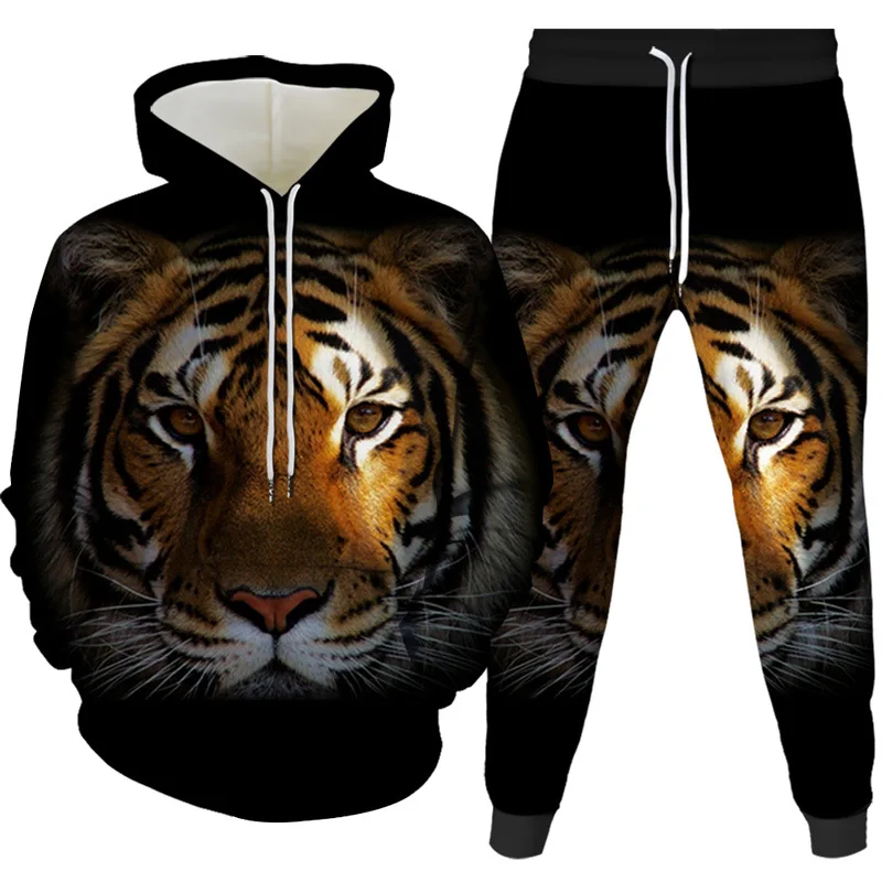 New Men\'s Sweater Sets Vintage Golf Hoodie Pants Men 3D Printed Tiger Animal Pattern Y2k Oversized Ventilate Fashion Tracksuit