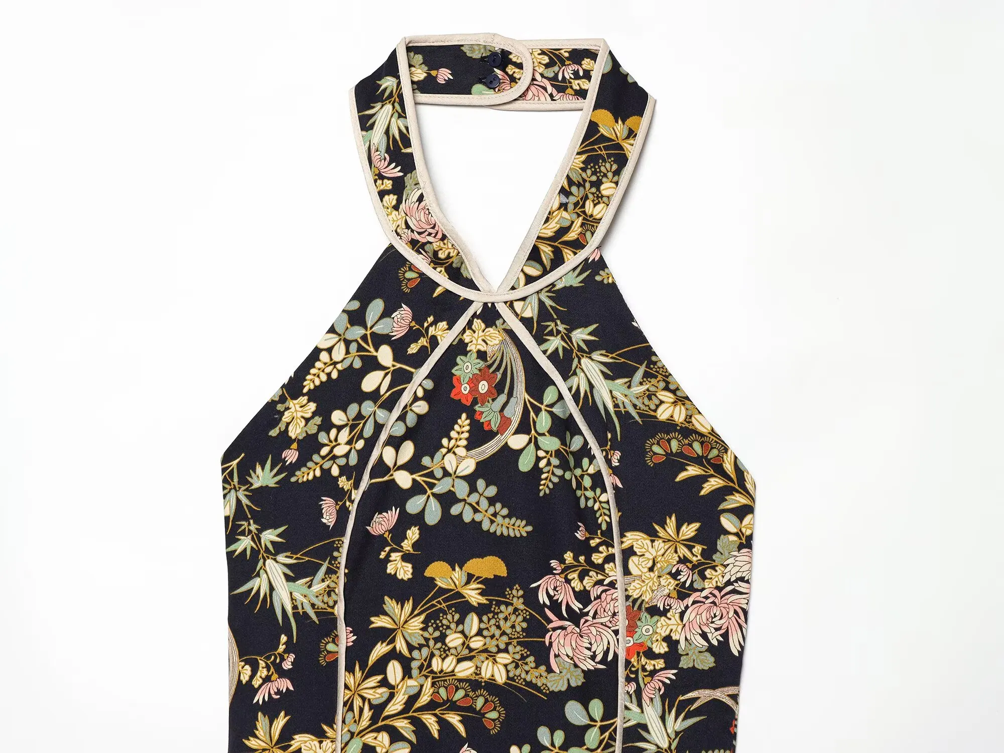 BSAY 2026 Herbst Damenkleid mit Neckholder-Ausschnitt, Kontrastfarben und gerollten Kanten, ärmellos, schmal geschnitten, mittellanger Rock – Detail 9