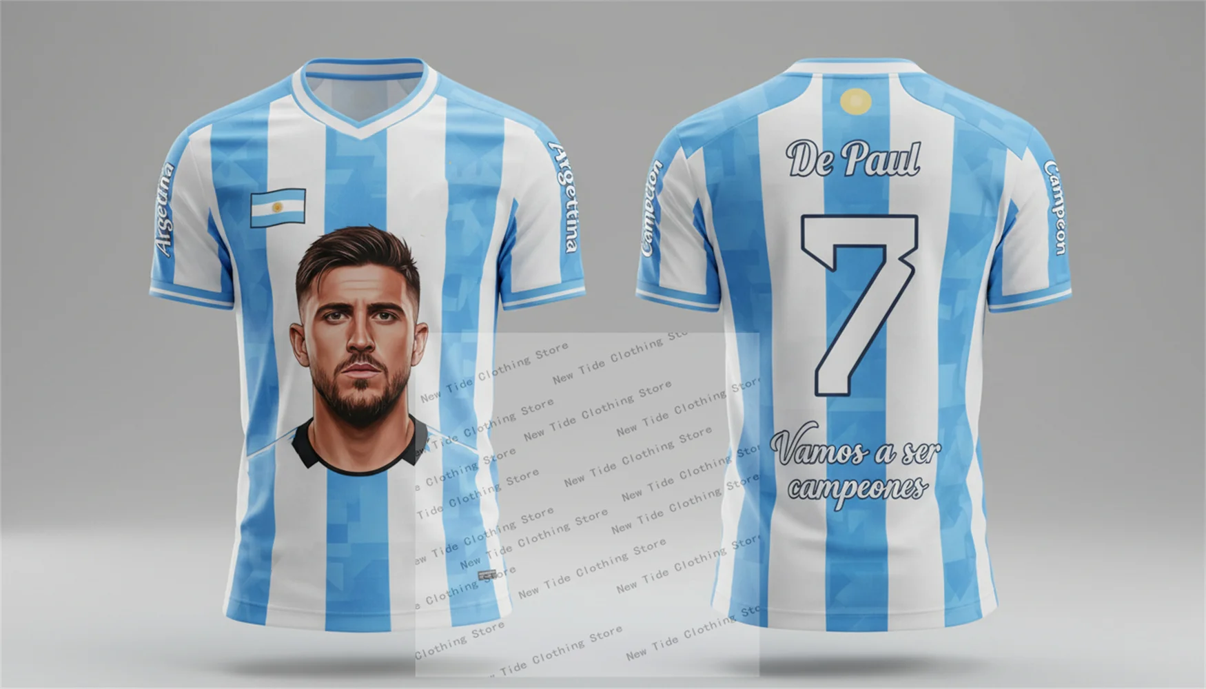 الأرجنتين 2026 كرة القدم كرة القدم جيرسي وتي شيرت للرجال المشجعين سوف نكون أبطال - نمط نسخة المعجبين دعم فريقك #6
