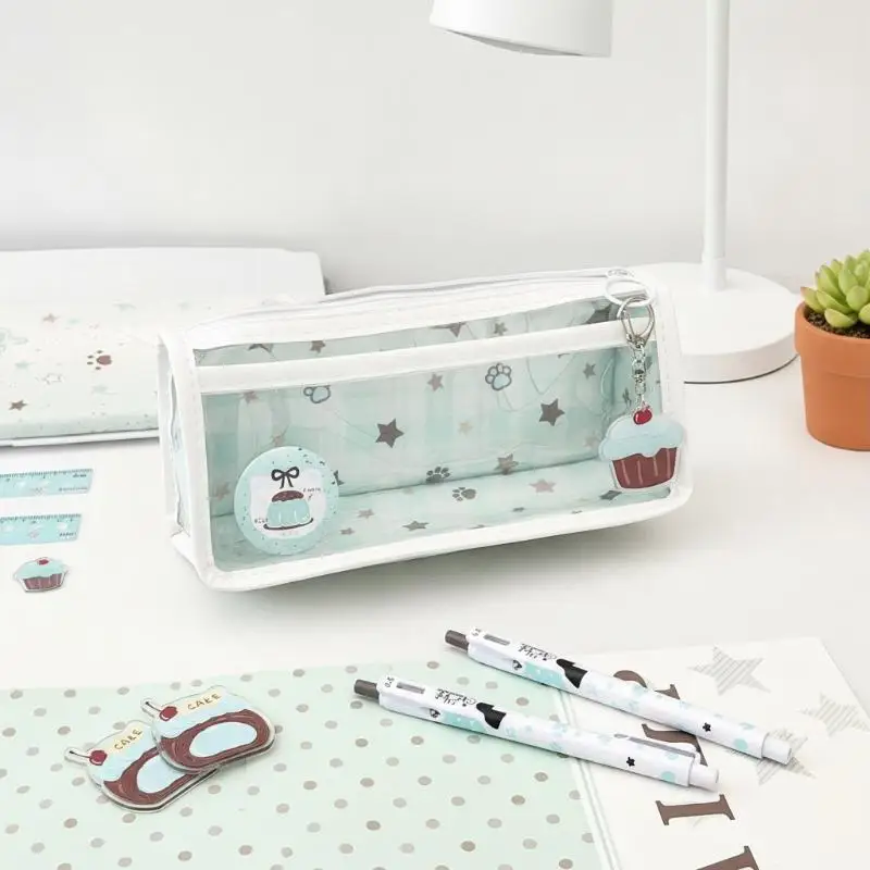 Clear Star Pattern Pencil Case Large Capacity Cloud Diary Series Portable Student Stationery Pouch for School Travel