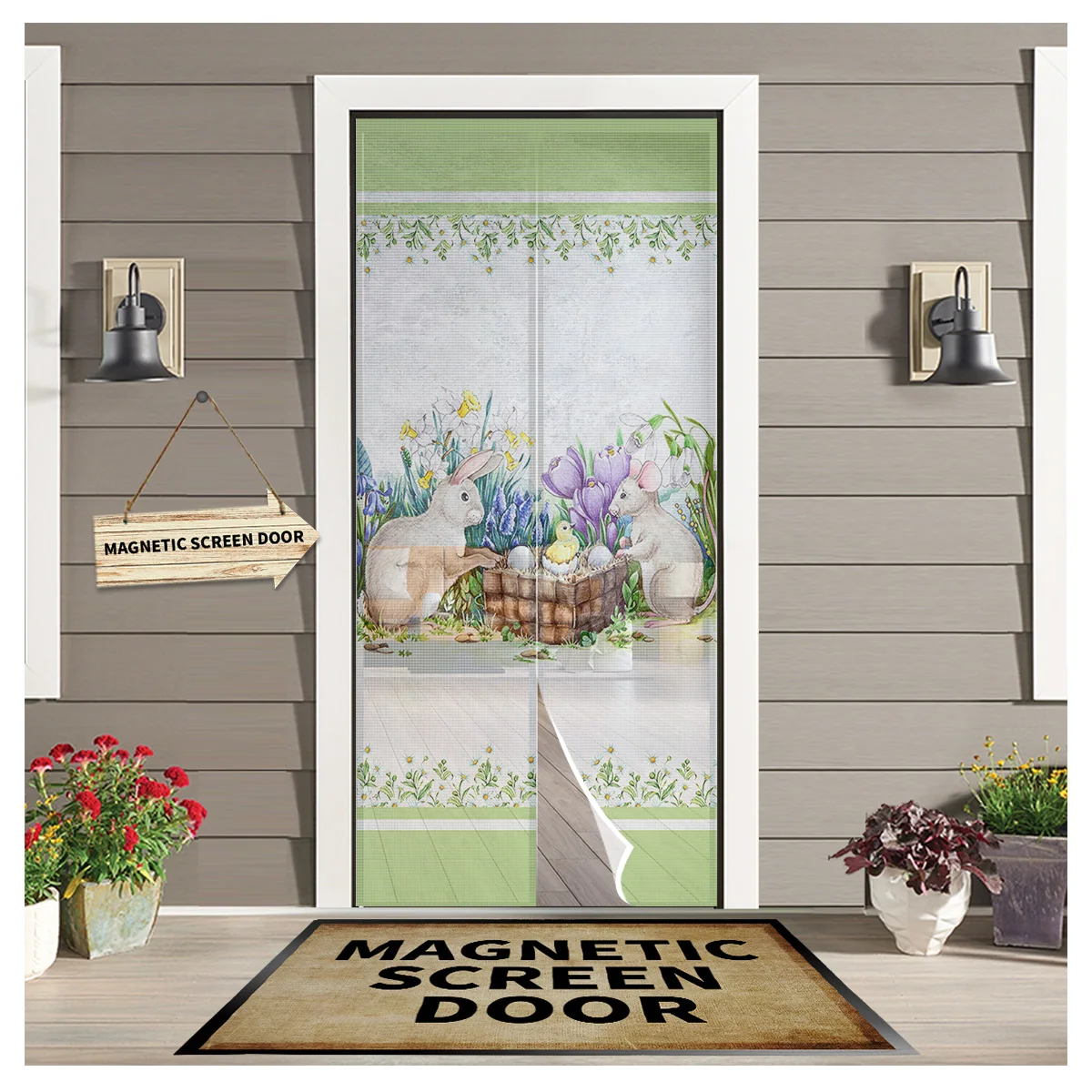 Easter Bunny Mouse Daisy Flower Kitchen Curtain Magnetic Mosquito Net Curtains Summer Bedroom Anti Insect Door Curtain