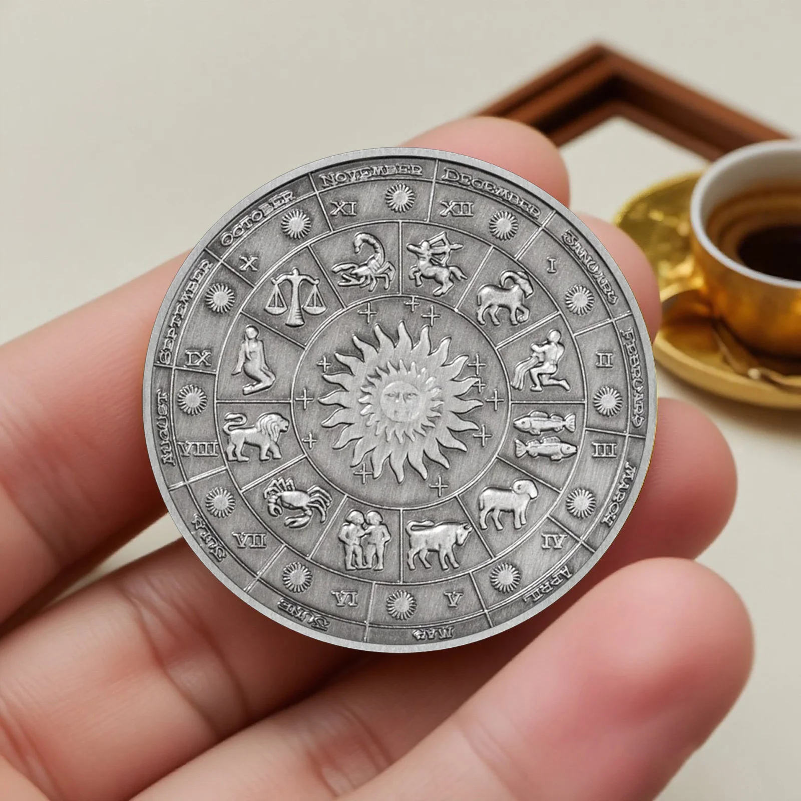 Ancient Silver 12 Signs of The Zodiac Commemorative Coins Lucky Collectible Coins Gemini Medallion Home Decoration view 6