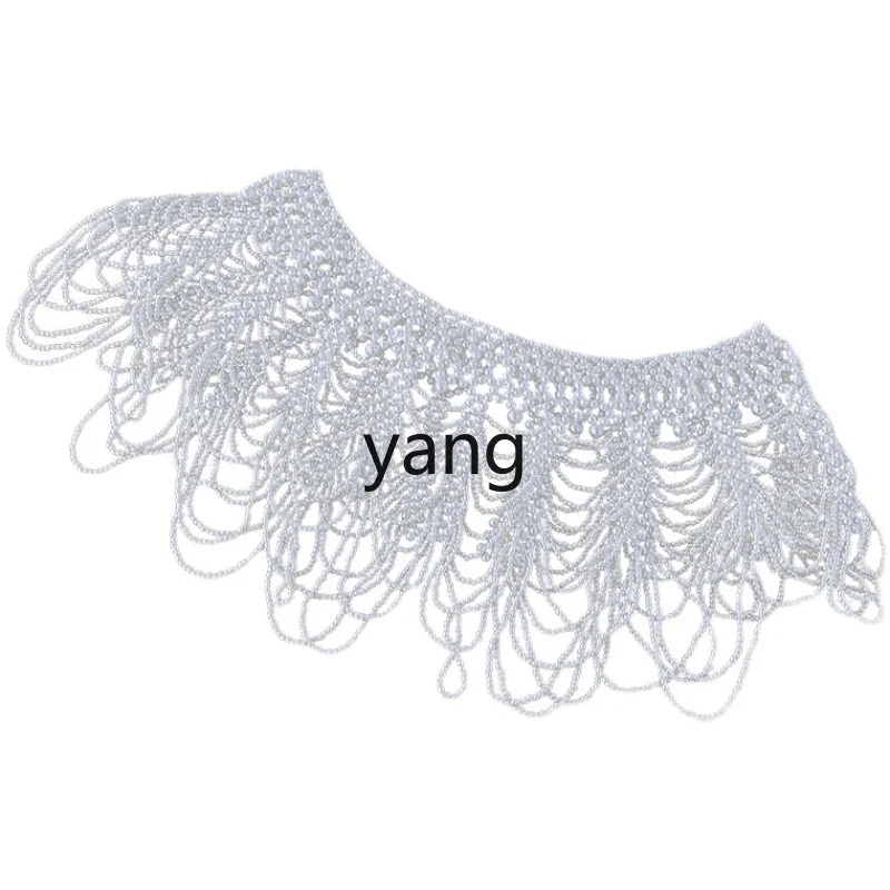 

LMM retro hand-woven pearl string shawl decorative with chain versatile cloak temperament