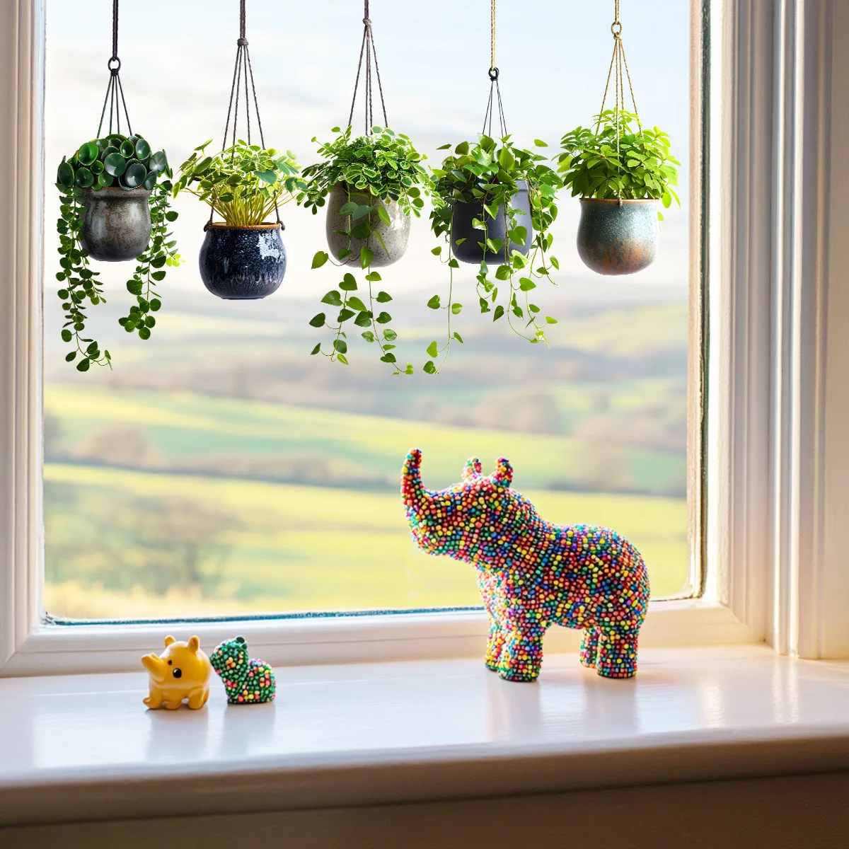Hanging Green Potted Plant Window Clings, Tropical Botanical Glass Stickers, Removable Bonsai Decals for Bedroom Livingroom Offi