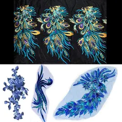 Flower Embroidery Sequin Lace Appliques Trim Floral Embroidered Sew on Patches for Wedding Bridal Dress Party Gown Bodice Craft