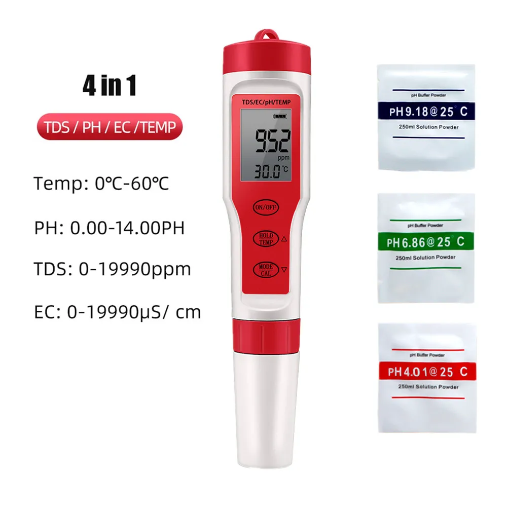 4 in 1 Digital PH Meter PH TDS EC TEMP Analyzer Portable Monitor EZ9908 Water Quality Tester For Pools Drinking Water Aquariums