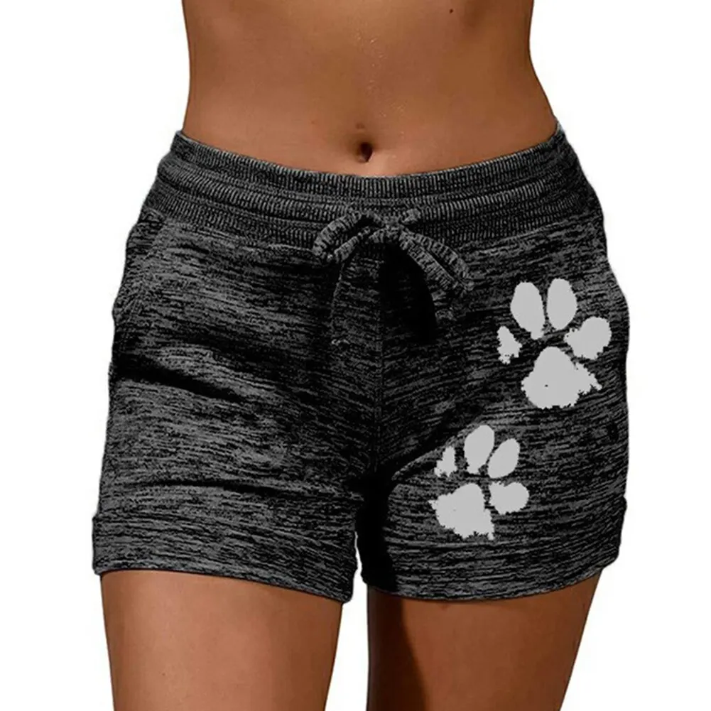 

2022 Woman Shorts Women High Waist Cats Claw Print Drawstring Quick Dry Elastic Sports Women's Clothing