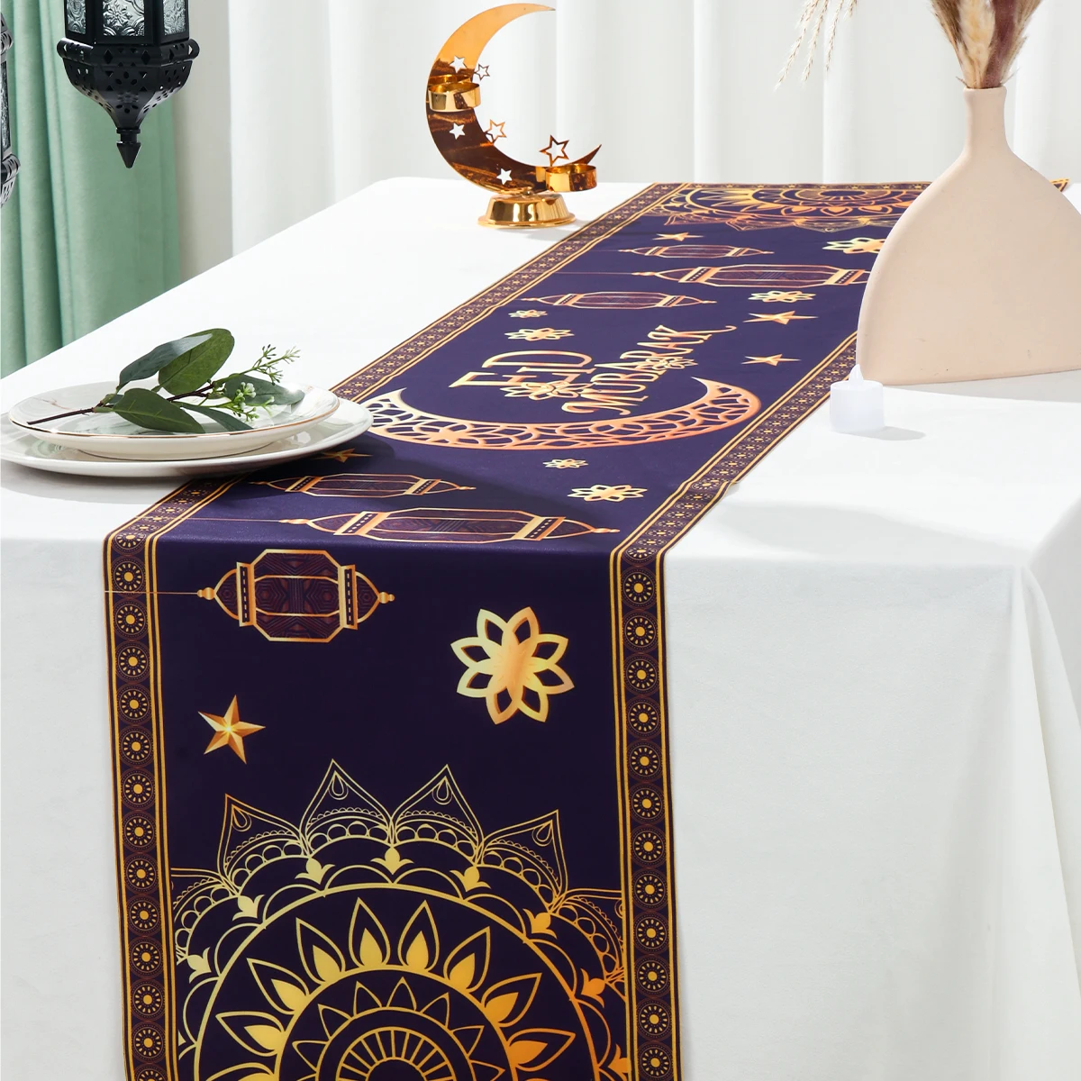 Eid Mubarak Table Runner Ramadan Decoration For Home Islamic Muslim Party Supplies Ramadan Kareem Tablecloths Eid Al Adha 2025