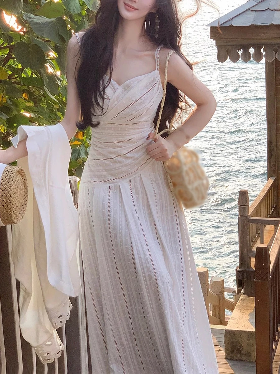 

VERLENA Elegant Women's Long Dresses 2025 Summer Sleeveless Embroidery Gown Openwork Lace Fully Lined Ivory White Formal Dress