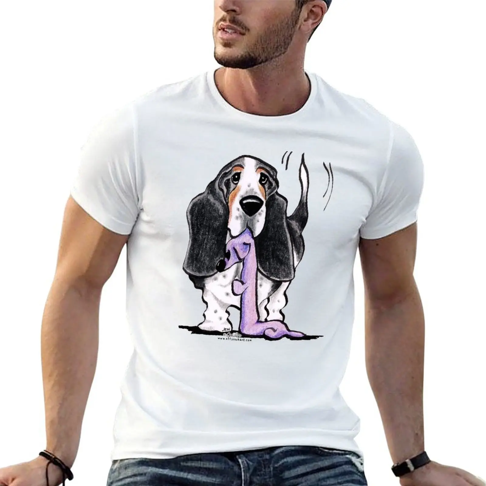 Camiseta negra/tan color canela Basset Hound Lets Play, camisetas con estampado de diseñador para hombre, camisetas divertidas, camiseta de algodón