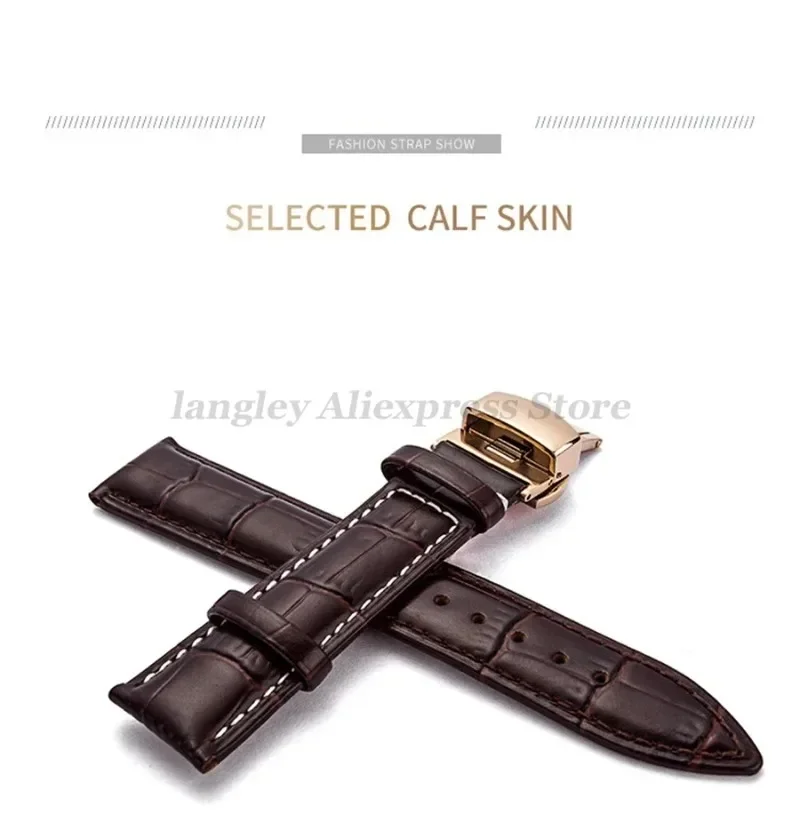 Genuine Leather Watch Band Strap 12/13/14/15/16/17/18/19/20/21/22/23/24 mm Watchband Stainless Steel Butterfly Clasp Wrist Bands