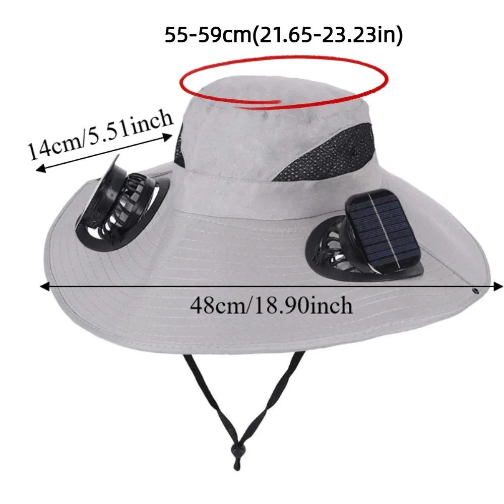 Praktischer Solar-Ventilatorhut mit Doppellüfter, atmungsaktiv, UV-Schutz, breite Krempe, Sonnenkappe, leicht, starker Wind, Angelhut, Camping – Detail 1