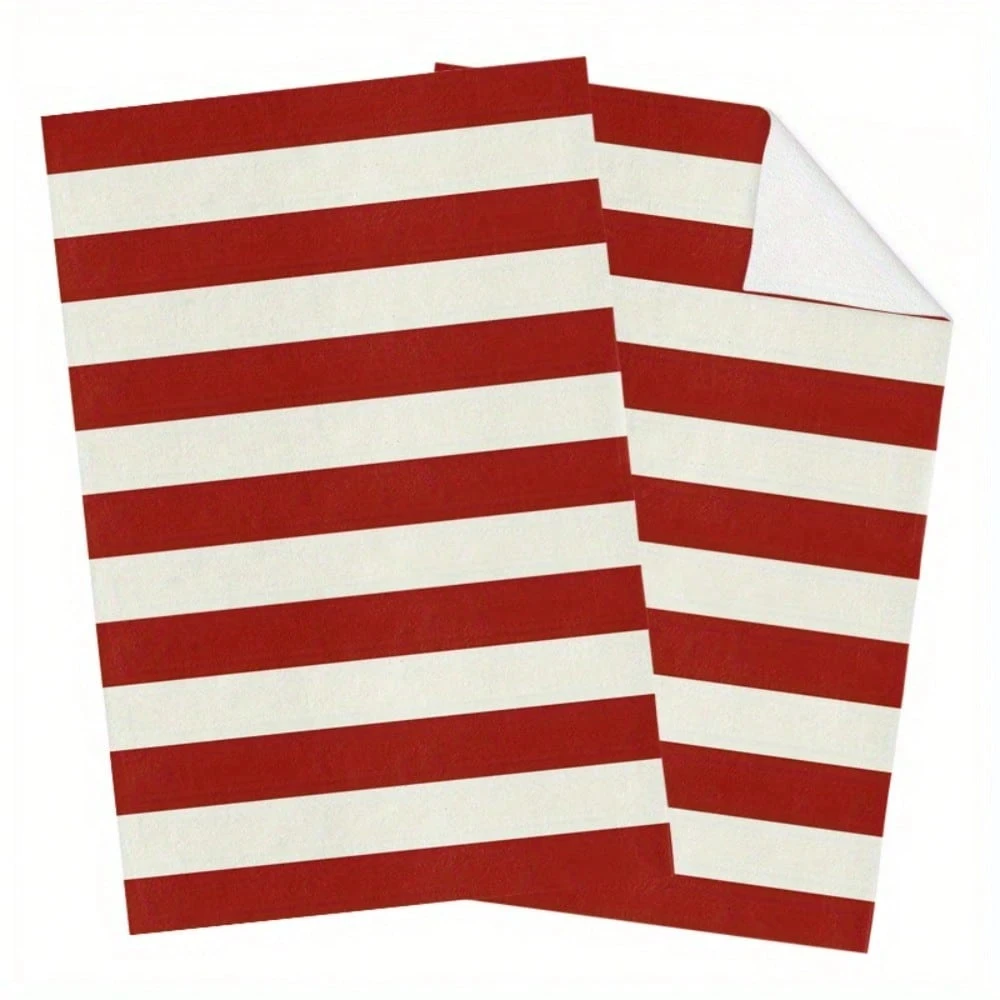 2-Pack Modern Red White Striped Towels | Retro Design | Soft Absorbent | Multi-Use as Hand Towel/Tea Towel/Cleaning Cloth