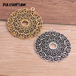 2Pcs 49*53mm Two Color Plated Big Round Hollow Pattern Pendants Making DIY Handmade Tibetan Silver color Finding Jewelry