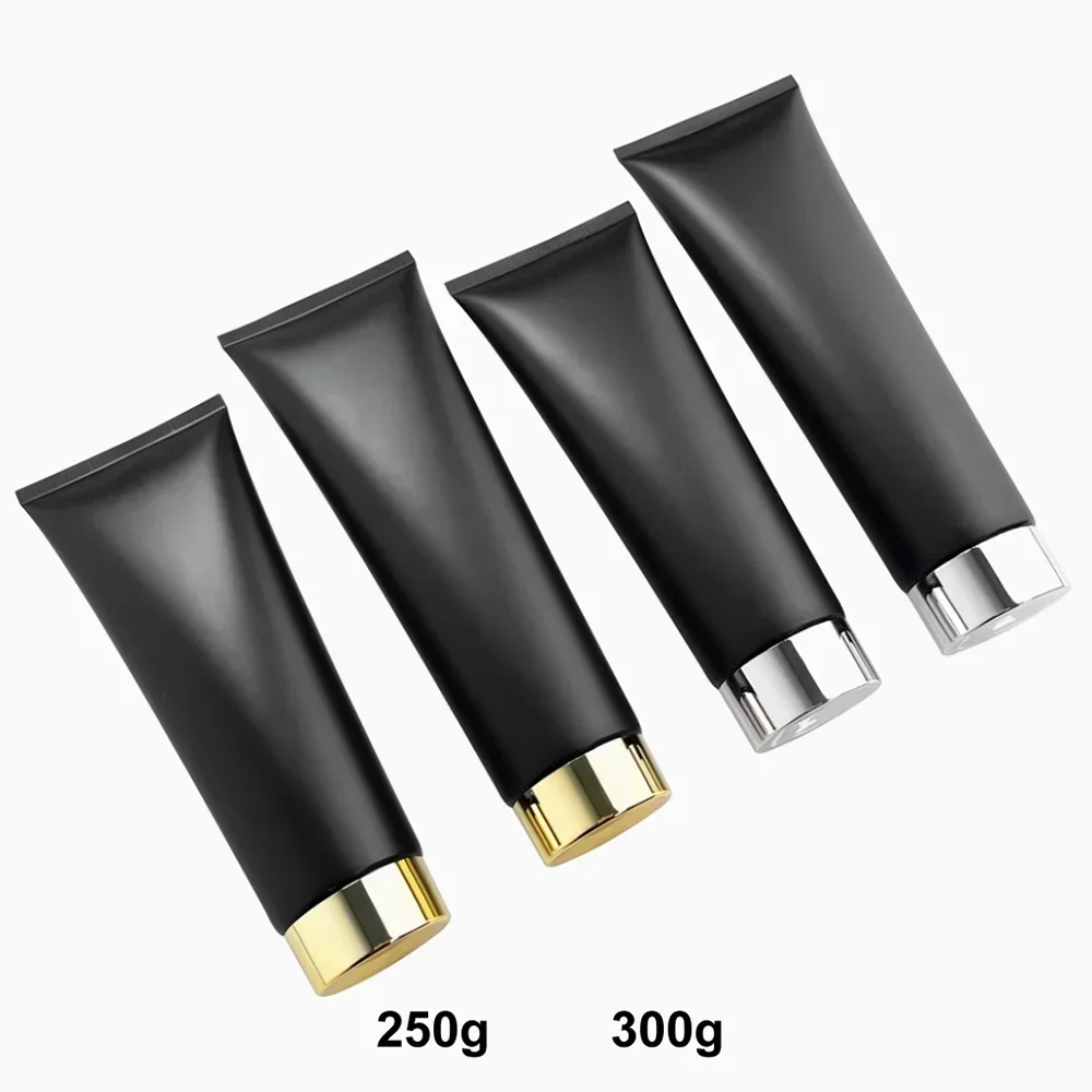 250ml 300ml Matowa czarna miękka butelka 250g 300g Pusty pojemnik wielokrotnego napełniania Odżywka kosmetyczna Kremowy balsam Wyciskana tubka