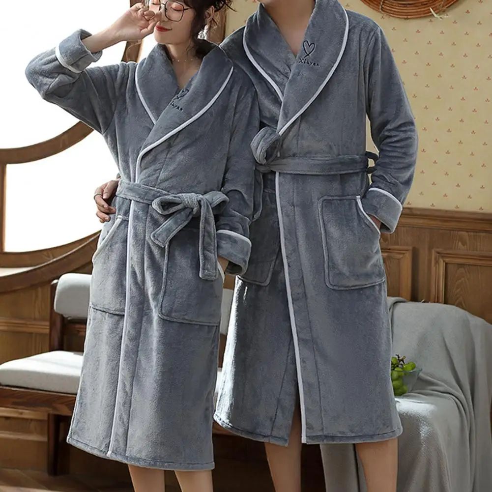 

Women Pajamas Luxurious Men's Super Soft Bathrobe with Pocket Design Highly Absorbent Winter Sleepwear for Couples Solid Color