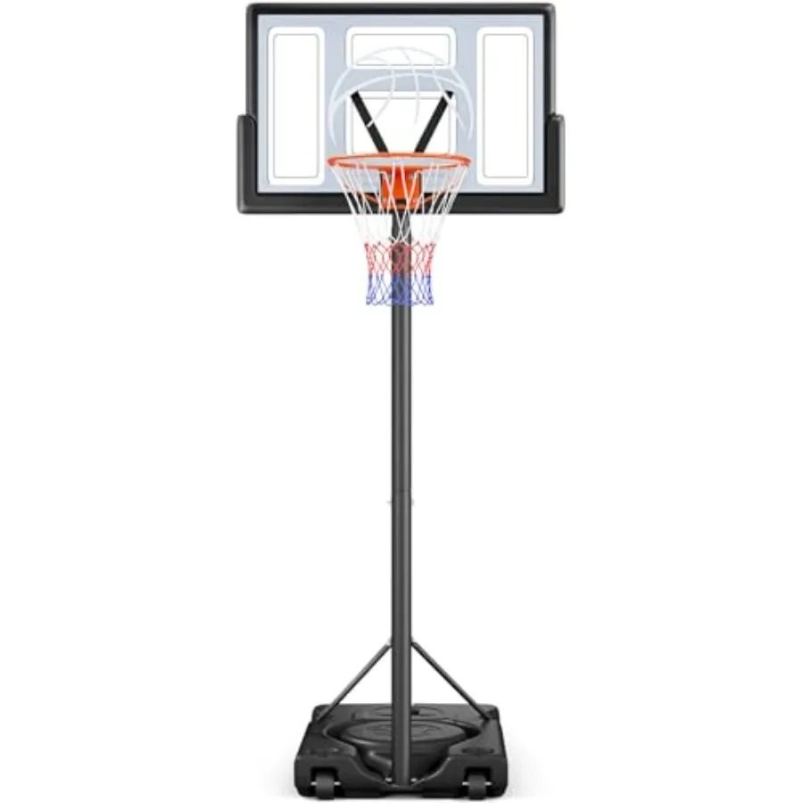 

Outdoor basketball hoop, 10ft adjustable portable system for backyard/driveway/indoor use, shatterproof 44-inch backboard, larg