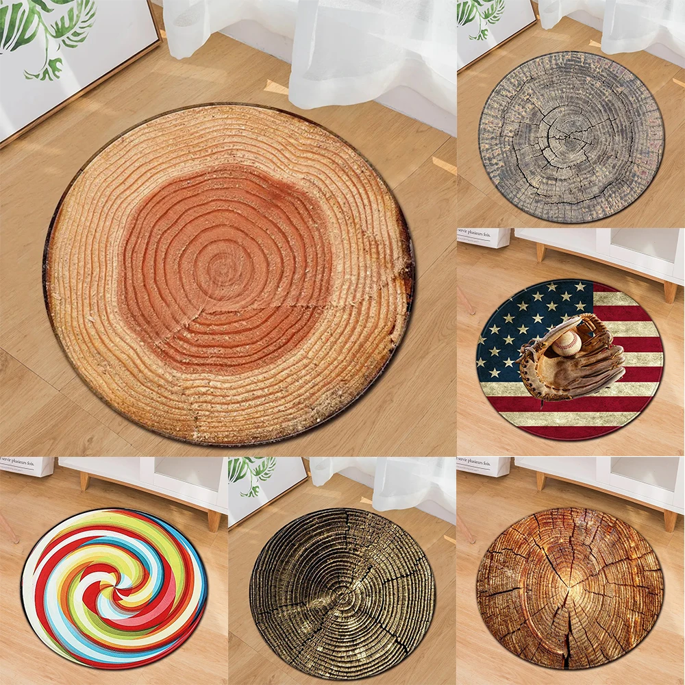 Round carpet living room bedroom home computer chair non-slip mat wood grain pattern home decoration bedside floor mat