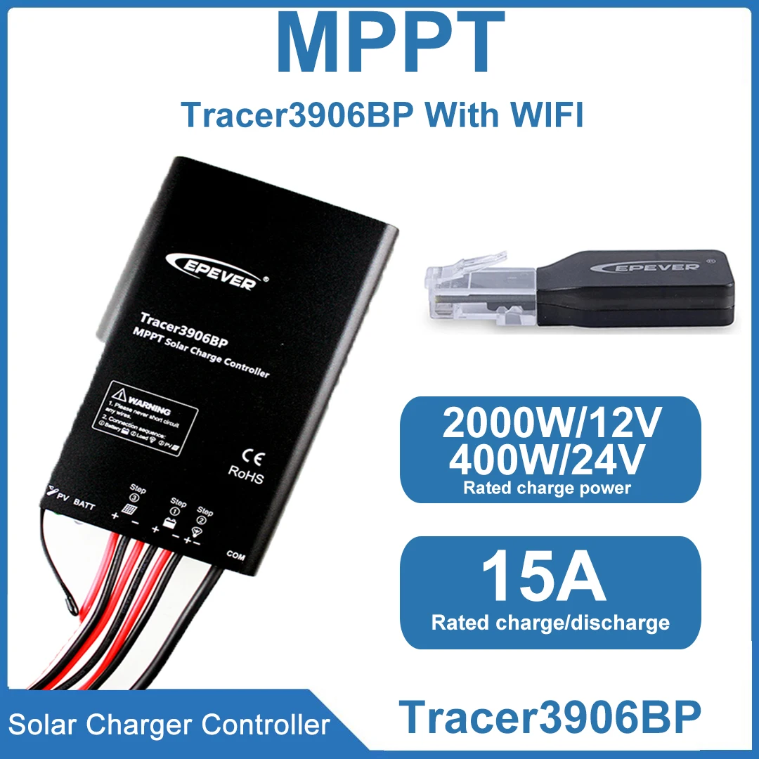 EPEVER Tracer-BP Series With 2.4G RJ45 D 15A Solar Charger Controller MPPT Charging Support Lead-acid and Lithium-ion Batteries