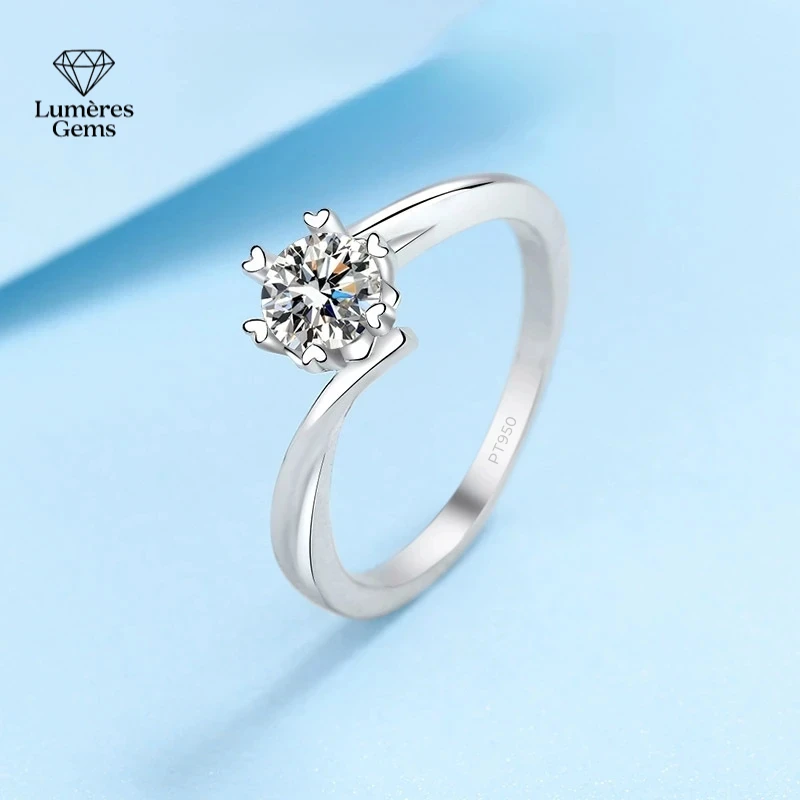 

Кольцо со снежинкой PT950 Платиновый муассанит VVS1 D Цвет 0,3/0,5 карата Сверкающий шестизубый бриллиант для влюбленных для милых девушек на свадьбу для женщин