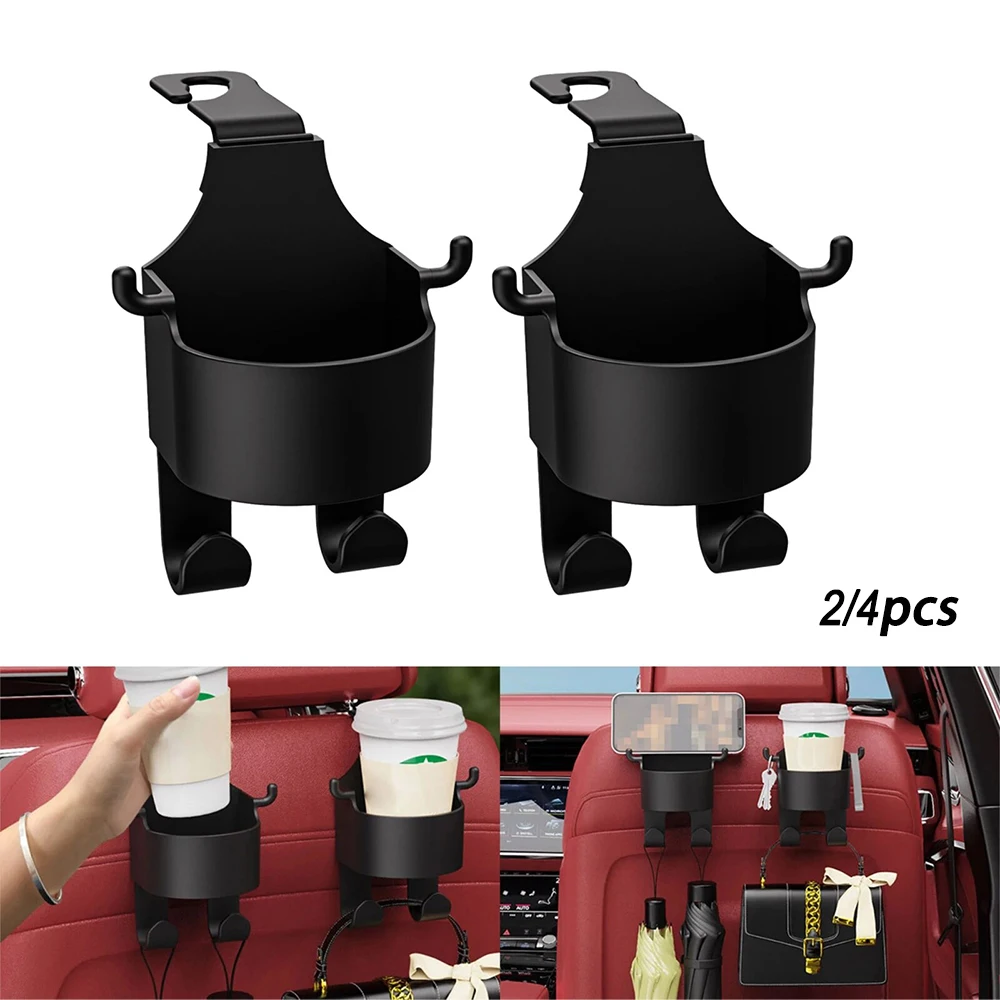 2/4Pcs Car Back Seat Hook Hanger Storage Organizer Universal with Cup Holder for Handbag Fit Universal Vehicle Car Accessories