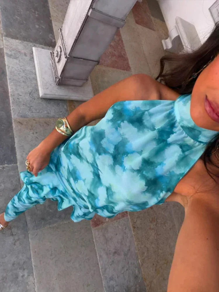 Casual Printed Women's Skirts Suit Sleeveless Backless Halter Vest Cascading Ruffle Long Skirt Set 2026 Summer Chic Lady Outfits image 6
