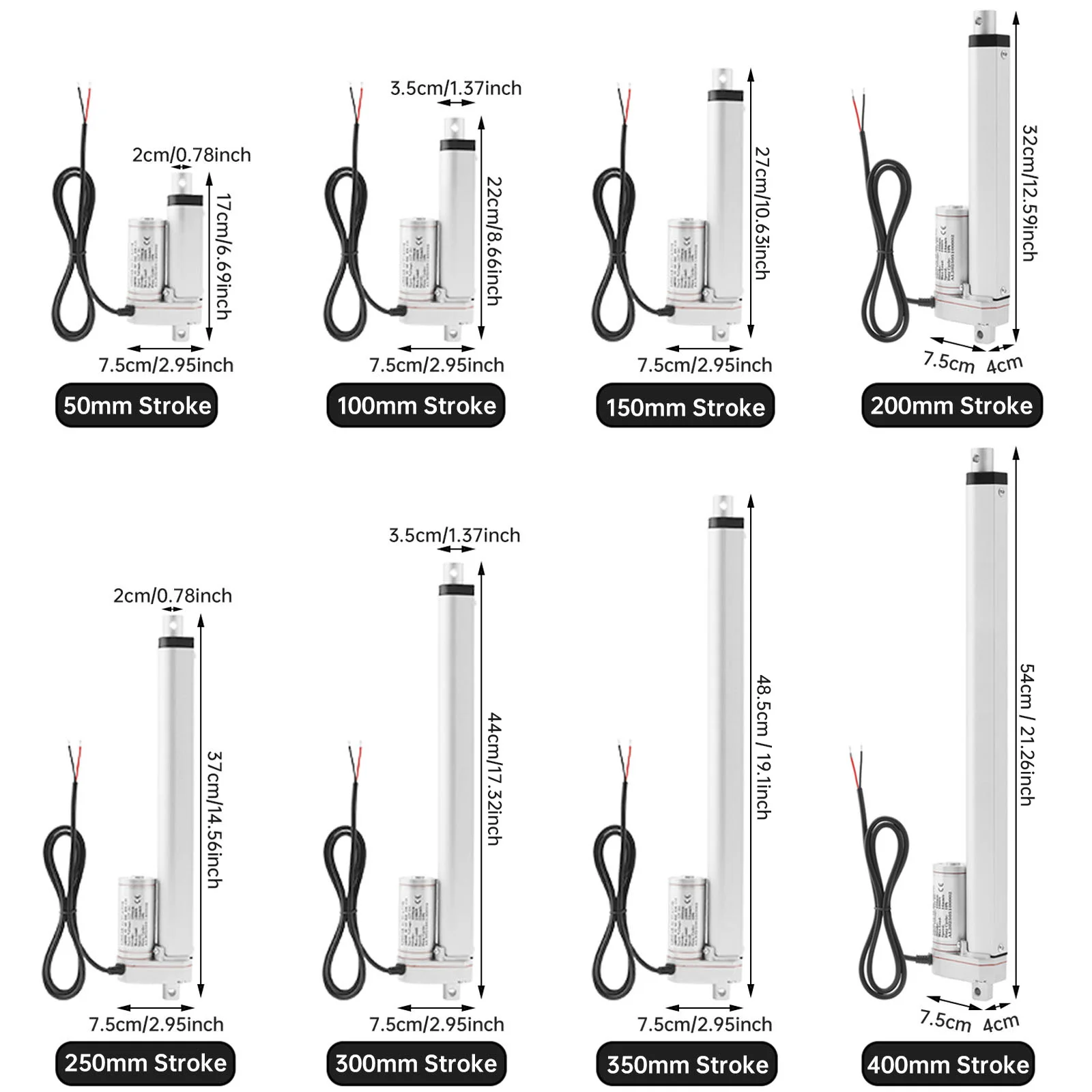12V Linear Actuator 3000N/660lbs 50-400mm Stroke Electric Actuator with Mounting Brackets for Electric Windows / RV Adjustments