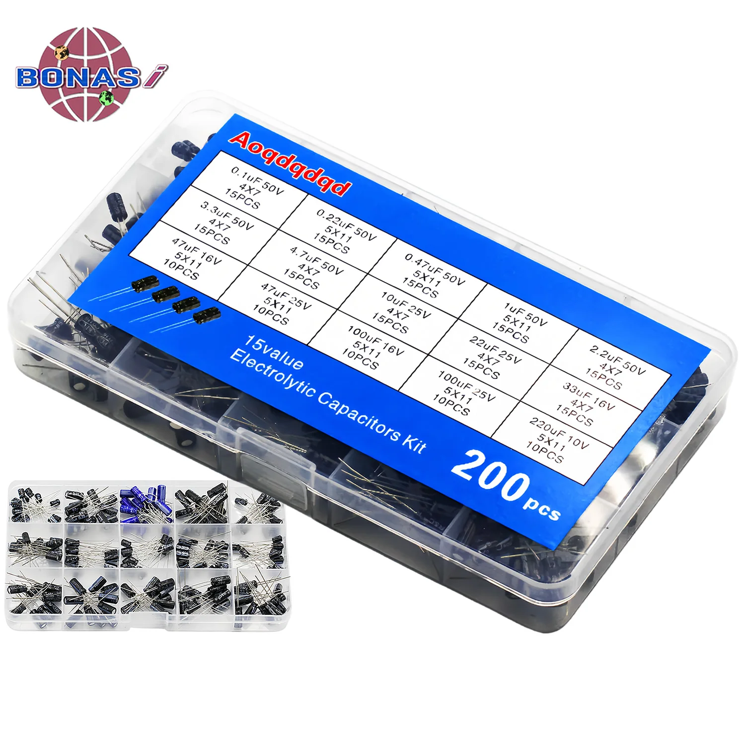 

200pcs/lot Radial Capacitors Set 15Values 10V 16V 25V 50V 0.1uF-220uF Electrolytic Capacitor Assortment Kit 0.22uf 2.2uf 100uf