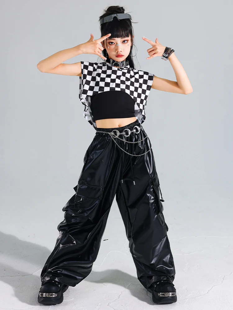 girls-hip-hop-crop-top-cuff-cargo-pants-clothes-set-children-k-pop-pu-leather-street-dance-costume-kids-girl-group-streetwear