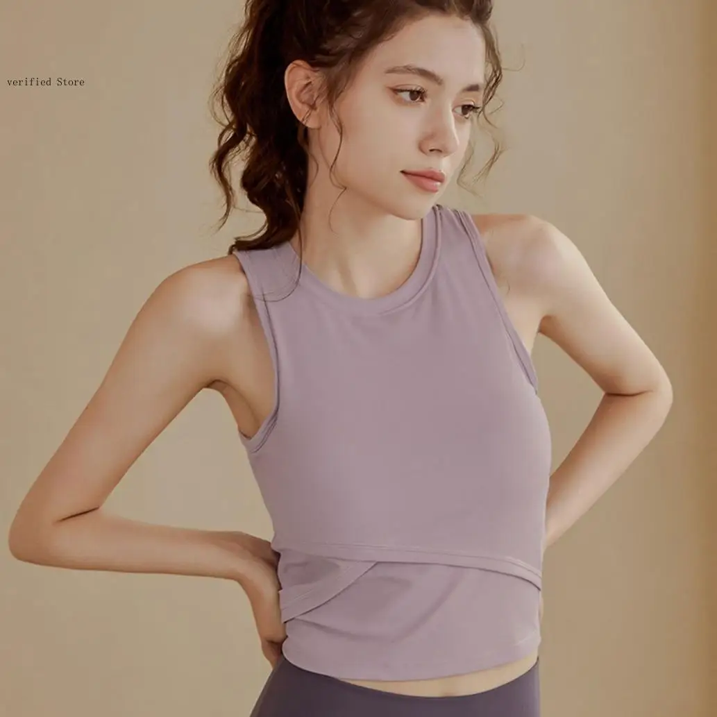 Fixed Yoga Exercise with Chest Cushion, Short Shockproof Running Wearing Fitness Sleeveless Underwear Vest for Women