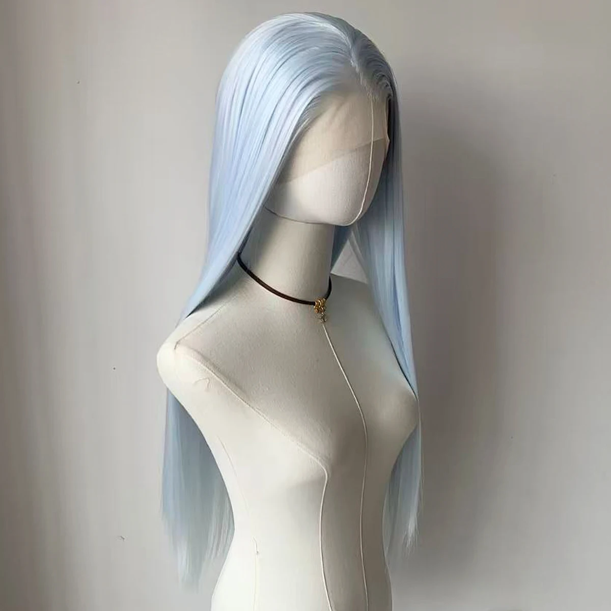 Women's Long Straight Light Blue Synthetic Lace Front Wig