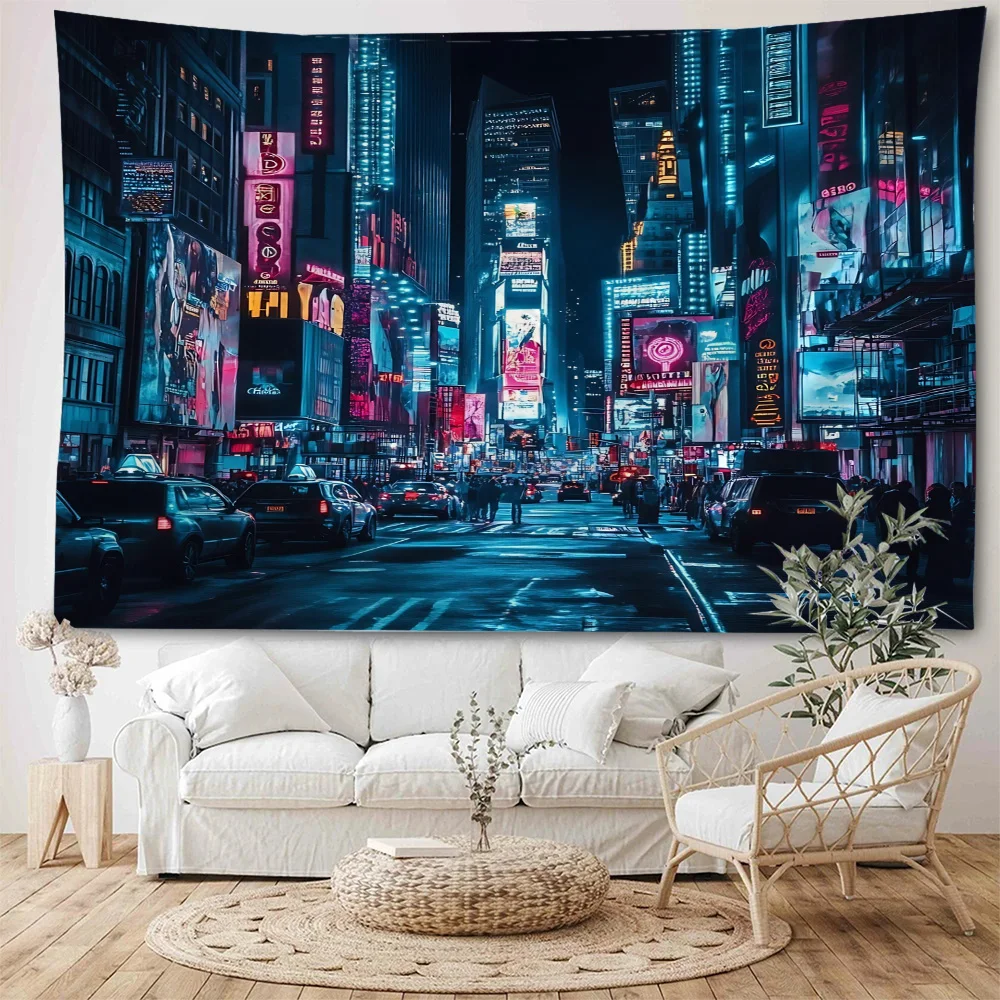 Beautiful neon lights under the night, city street scenes, background decorations, tapestries, anime, city night scenes, tapestr