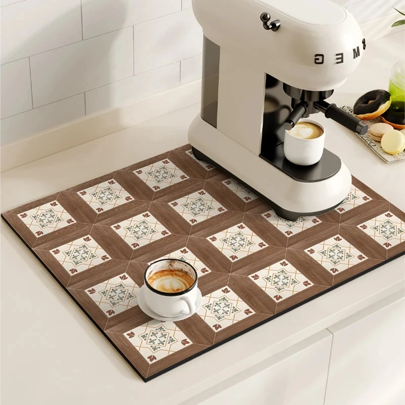 Kaffeemaschine Matte Retro Geschirr Trocknen Matten Für Küche Nicht-slip Ablassen Pad Schnell Trocknend Geschirr Tischset Geschirr Waschbar – Detail 5