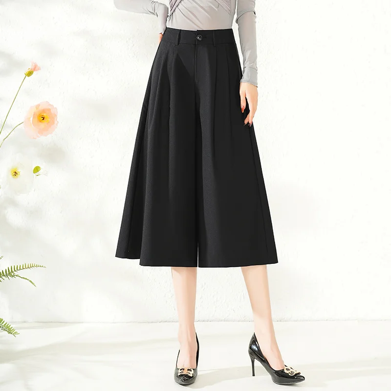 

Женские летние брюки-кюлоты с высокой талией, широкими штанинами, тонкие, модные, свободные, профессиональные, для офиса, из полиэстера