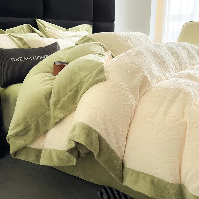 

Light luxury milk fleece carved bedding four-piece autumn and winter advanced double-sided fleece