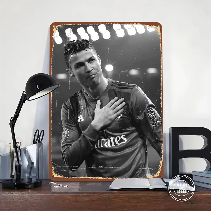 Ronaldo Soccer Messi Tinplate Poster Customized Wall Art Vintage Metal Signs Retro Tin Plaque for Apartment Decoration Room Home