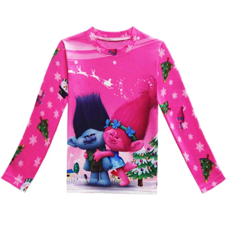 Костюмы для тролей, пижамы для девочек, костюмы на Рождество и Хэллоуин для детей, костюм с круглым воротником, платья, маскарадный карнавал, Рождественский топ, брюки