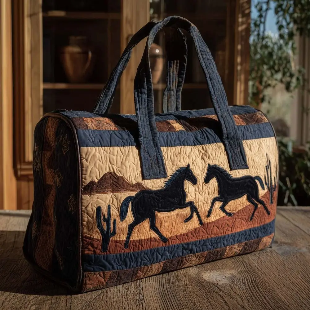 Sac de voyage matelassé à bandoulière réglable, motif cheval et vache, grande capacité, sac de voyage matelassé 3D, sacs fourre-tout