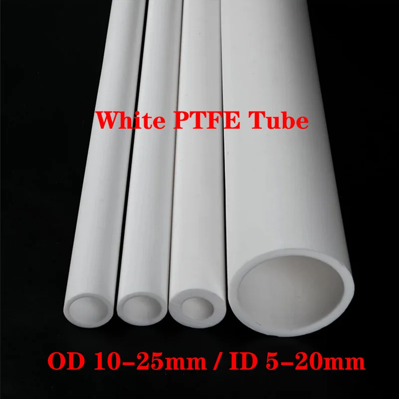 1Pcs White PTFE Tube Polytetrafluoroethylene Hollow Pipes Rod Environment-friendly Non-toxic OD 10-25mm/ ID 5-20mm Length 500mm