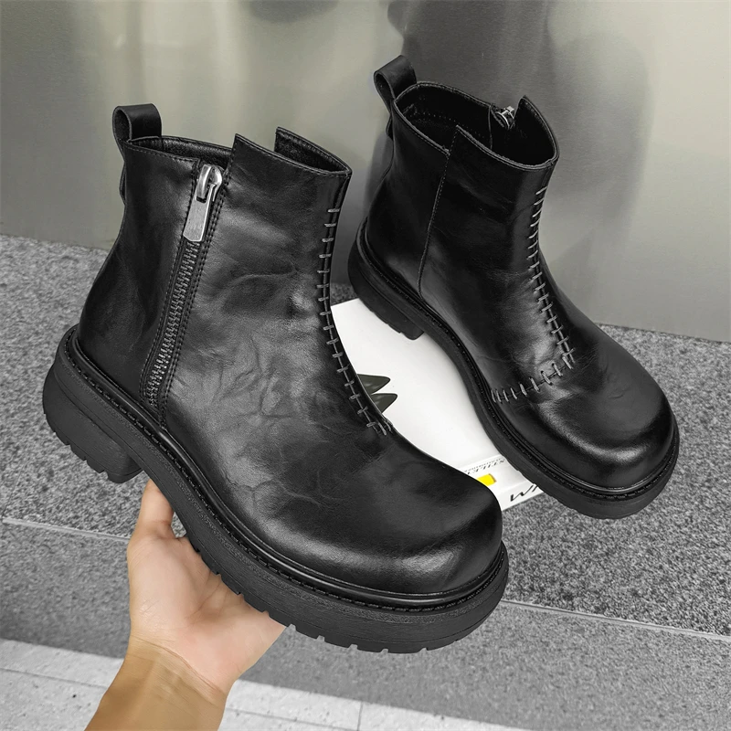 

Men Business Chelsea Boots Black Men Square-toed Thick-heeled High-top Fashionable Ankle Boots British Social Boots Men