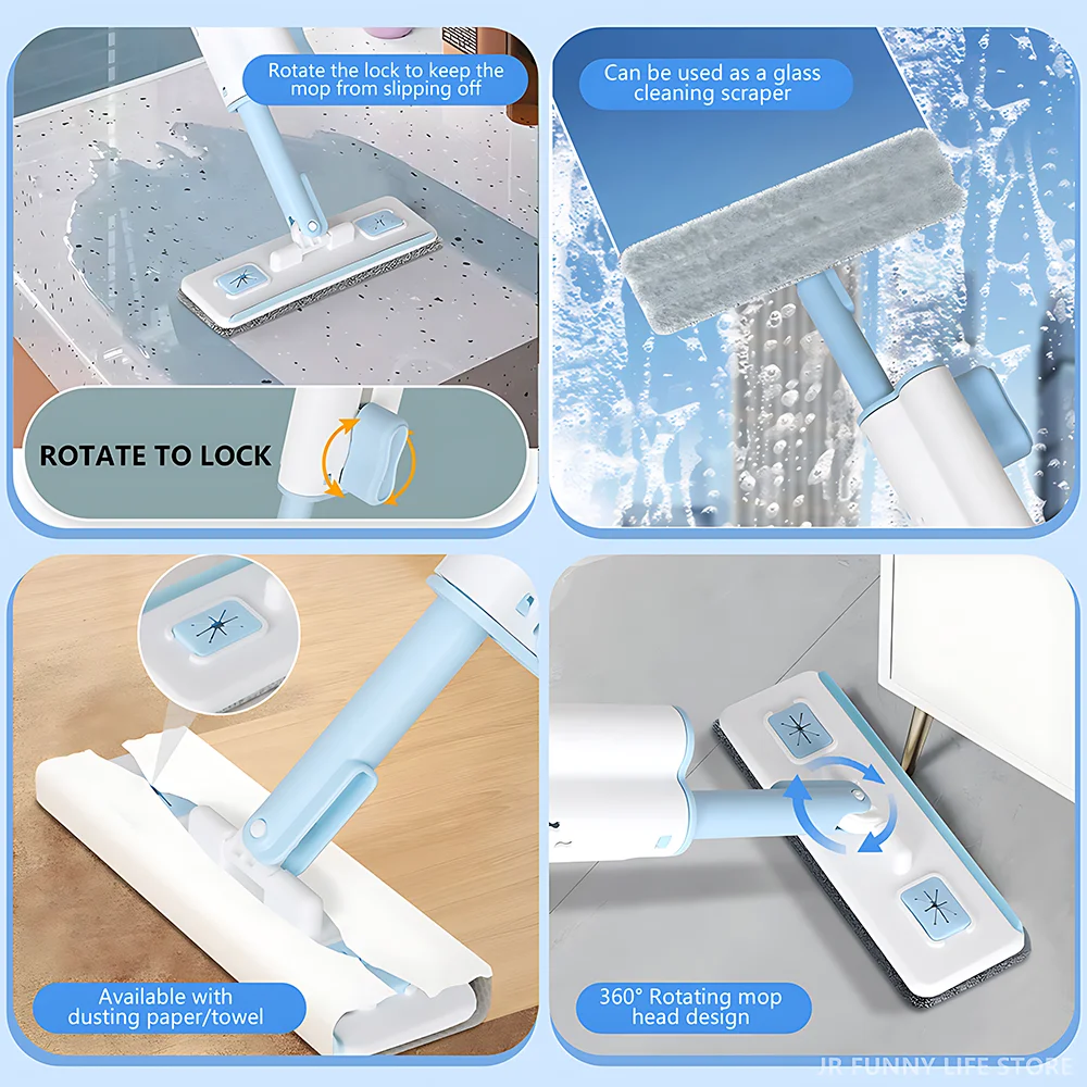 Mini Squeeze Mop Rotating Mop With Wiper Window Glass Cleaner Floor Washing Mop For Bathroom Household Cleaning Tools