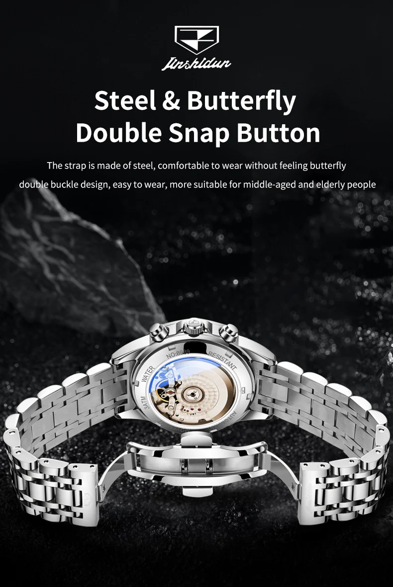 JINSHIDUN 8989 Luxus-Herrenuhr Mode Skelett-Schwungrad Automatikuhren für Herren Rhombus-Spiegel Business Mechanische Uhr für Männer – Detail 12