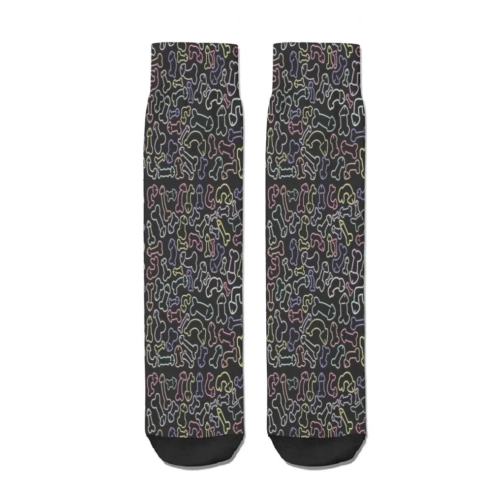 PASTEL PATTERN MASK BLACK Penis Cock Straight Socks Male Mens Women Winter Stockings Polyester Printed