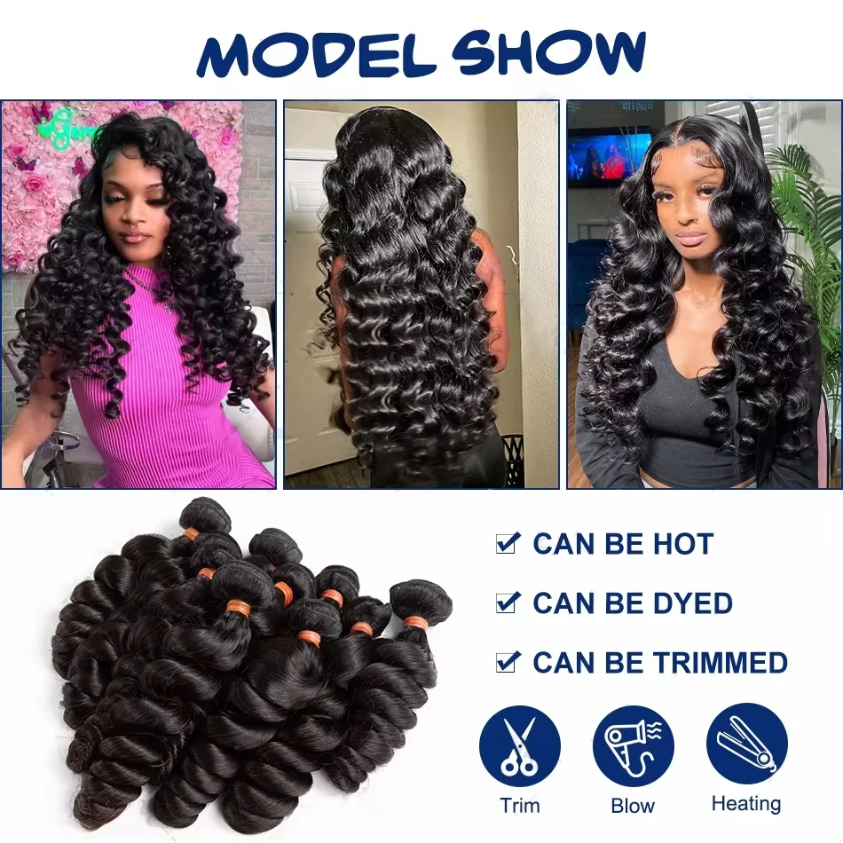 Lose Welle 20 30 Zoll langes indisches rohes Echthaar Bündel 3/4 PCS Echthaar Bundles Extensions 12A natürliche schwarze Remy Haarwebart