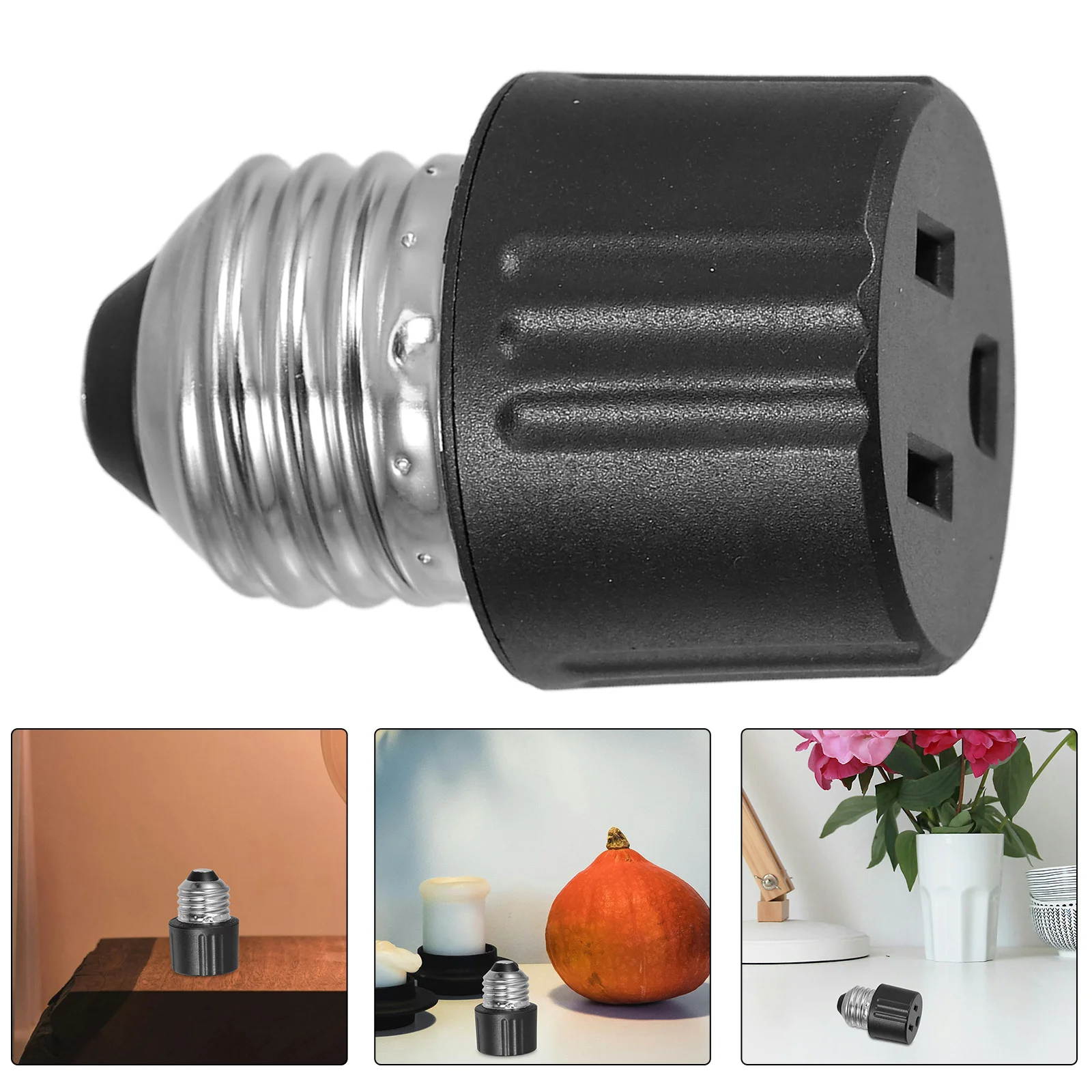 

Outdoor Light Lamp Holder Head Adapter E26 Socket Plug Lighting Converter to Outlet 3 Prong Black