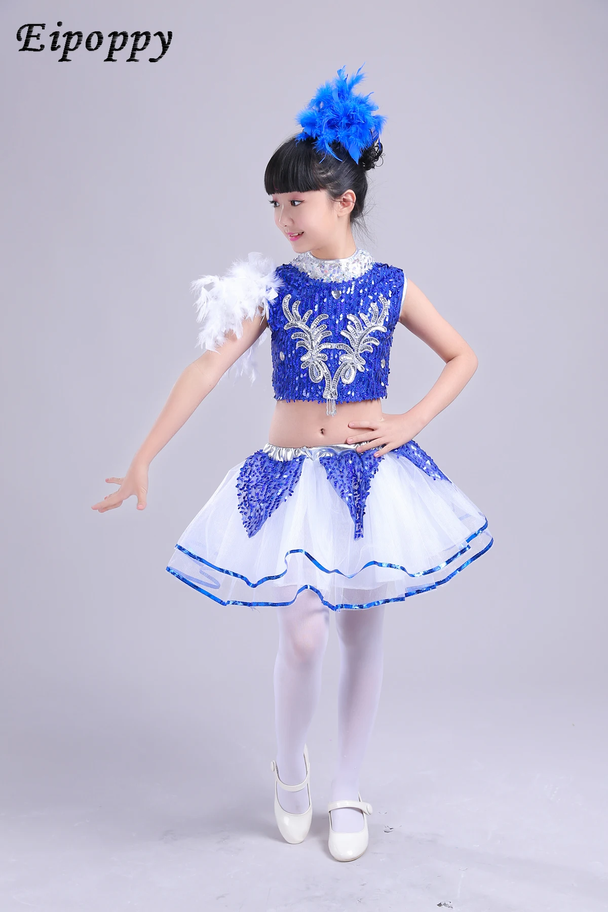 어린이 스팽글 재즈 의상, 여아 모던 재즈 댄스 의상, 아기 푹신한 스커트, 캣워크 의상